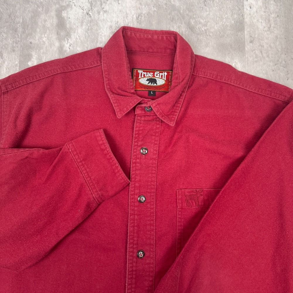 Vintage True Grit Button Shirt Men's Large Outdoor Work‎ Lumberjack Grizzly 90s